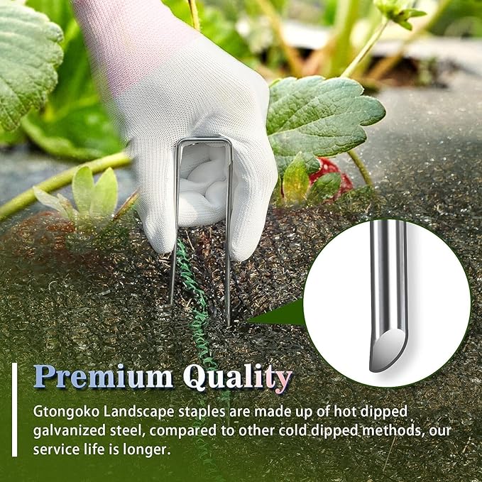 Gtongoko 200 Pack Galvanized Landscape Staples Garden Stakes Plant Cover Stakes 6 Inch 11 Gauge SOD Staples Fence Stakes for Landscaping Securing Weed Barrier Fabric, Decoration