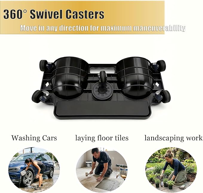 Rolling Knee Creeper with 5 Swivel Castors and Tool Tray Rolling Knee Pads for Home Workshop, Auto Shop, Garden, Flooring, Garage，Mechanics Creeper，Black