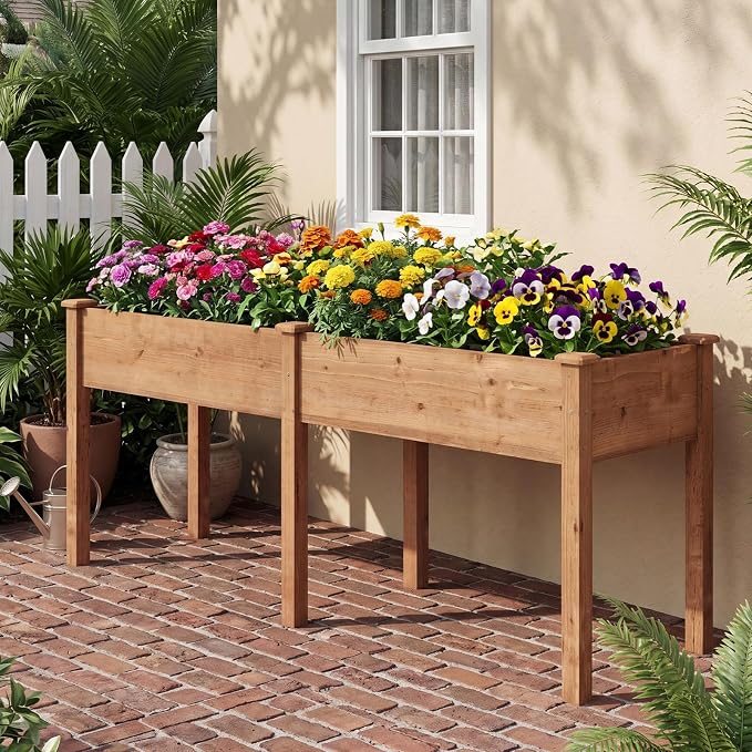 Giantex Raised Garden Bed, Elevated Wood Planter Box with Drain Hole, Gardening Planter Raised Bed for Planting Vegetables Flowers Succulents Herbs, 73" Lx23 Wx30 H