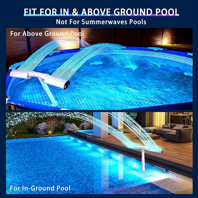 2026 Upgrade Pool Fountain for Inground/Above Ground Pools, 16-Colors 12 Modes LED Lights, Dual Spray 360° Adjustable Pool Sprinkler Waterfall Fountain, Tool-Free Installation Water Cooler