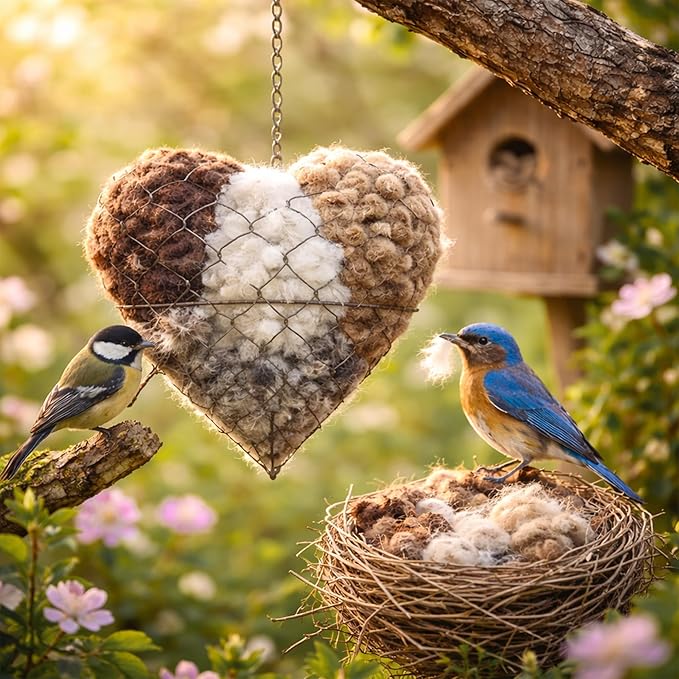 Alpaca Fiber Bird Nesting Heart – Natural Bird Nesting Material, Soft Alpaca Bird Nesting Heart for Outdoor Garden Birds & Nest Building Support