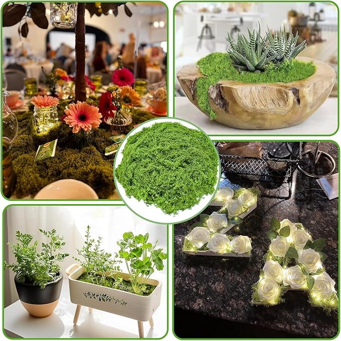 Fake Moss for Potted Plants,Green Moss for Crafts Artificial Floral Moss for Planters Green Moss Decor for DIY Table Centerpieces Faux Moss Filler for Indoor Outdoor Fairy Gardening Decor