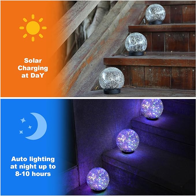 MLKNK Solar Globe Lights Outdoor Waterproof-Solar Balls-Solar Garden Lights-Orbs for Outside 2 Pack Cracked Glass Ball for Lawn Patio Yard Backyard Decorations