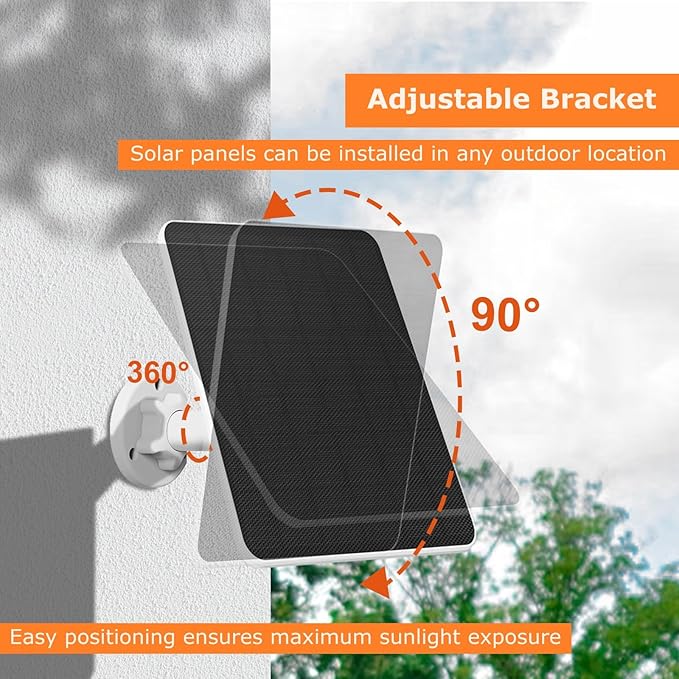 Solar Panel for Security Camera,6W Solar Panel Micro USB&USB-C,Camera Solar Panel for Outdoor Rechargeable Battery Camera,Doorbell,Light,Solar Panels with IP65 9.8ft Cable,Adjustable Bracket(1 Pack)