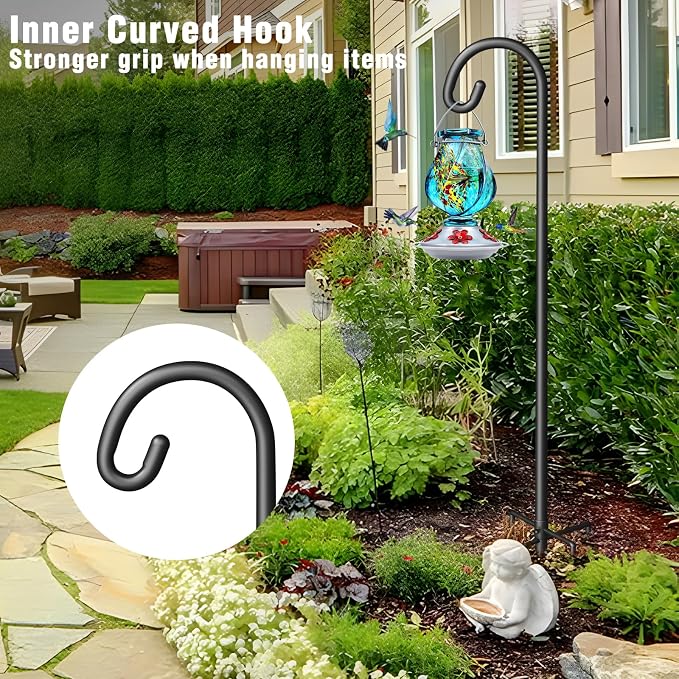 Shepherd Hook for Outdoor, Heavy Duty Bird Feeder Pole with 5 Prong Base, Adjustable Height Bird Feeder Stand Ideal for Hanging Bird Feeders, Plant, and Garden Decorations