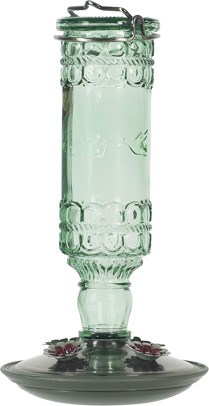 Perky-Pet Glass Bottle Hummingbird Feeder - Outdoor Garden Décor Humming Bird Feeder,8108-1SR - 10 Fl Oz Nectar Capacity - Durable Green Antique Design - Hang from Tree,Porch,Deck,Hook,(Pack of 6)