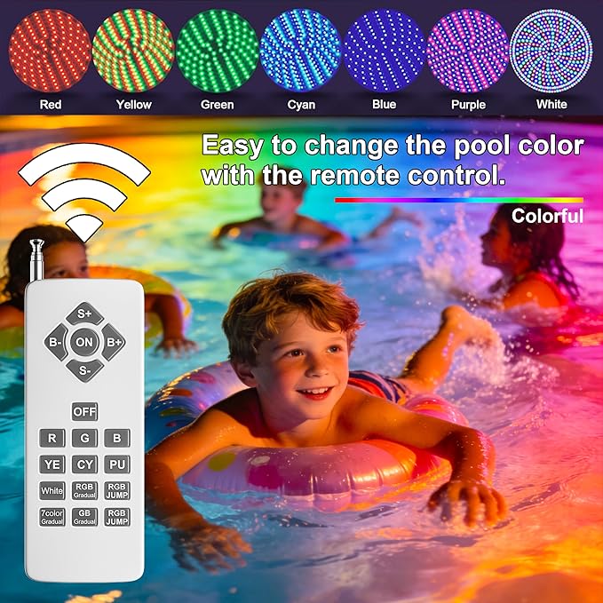 Upgraded LED Pool Light Bulb for Inground Pool, 70W RGBW Color Changing Swimming Pool Lights for Above Ground Pool with Enhanced Remote, E26 Base Pool Led lights Inground, Dimmable, Black/Blue