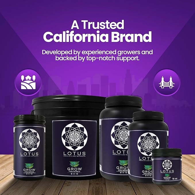 Lotus Nutrients Grow Pro Series, Water Soluble Plant Nutrient Powder, 14+ Ingredients with Chelated Micronutrients and Amino Acids, for Coco Coir, Hydroponics, Soil, Indoor and Outdoor Grows, 16oz