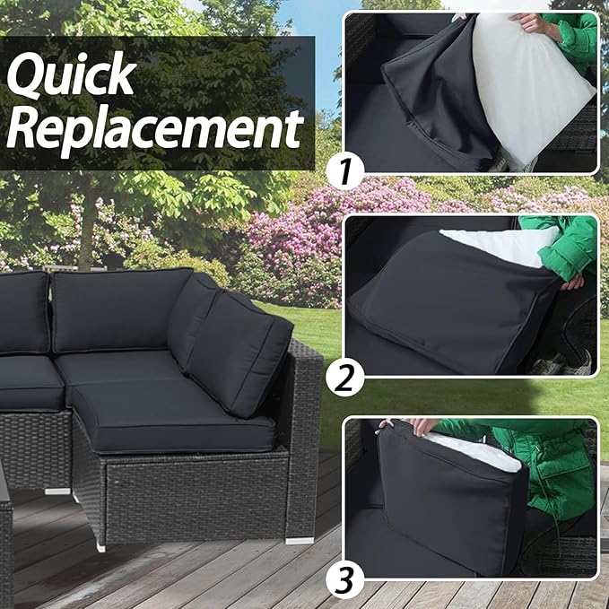 14Pcs Patio Cushion Covers Replacement Splashproof UV-Resistant Inelastic Covers with Zippers, Max Compatible 23.6x23.6x3.9 inch Patio Cushion, for 7 Pcs Outdoor Patio Furniture Sets