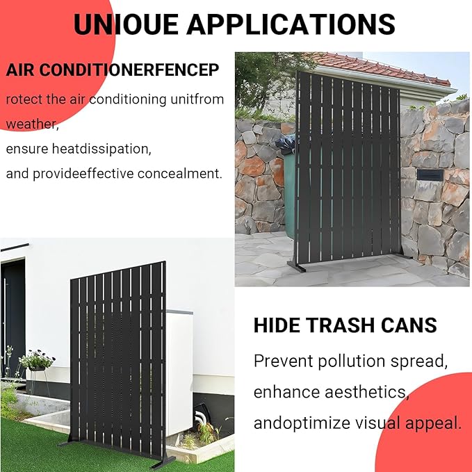 72" x 47" Heavy-Duty Metal Outdoor Privacy Screen – Rustproof Freestanding Patio Divider, Stylish Decorative Fence Panel for Garden, Deck, Balcony, or Porch, Galvanized Steel, Multi-Functional Design