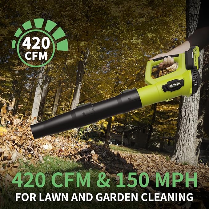 LEAPUL Leaf Blower Cordless, 21V Electric Leaf Blower with 2×2.0Ah Batteries & 1 Fast Charger, Lightweight Battery Powered Blower for Lawn Care, Patio Cleaning