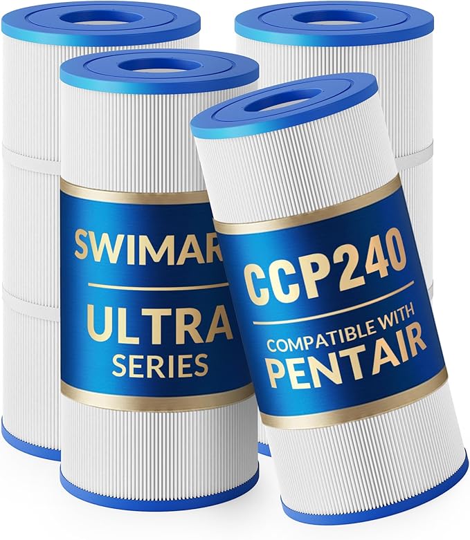 CCP240 PCC60 178569 R173572, 5oz Trilobal Heavy-Duty Fabric Pool Filter Cartridges, Compatible with Pentair Clean & Clear Plus 240 (#160310), 4-Pack, Ultra Series