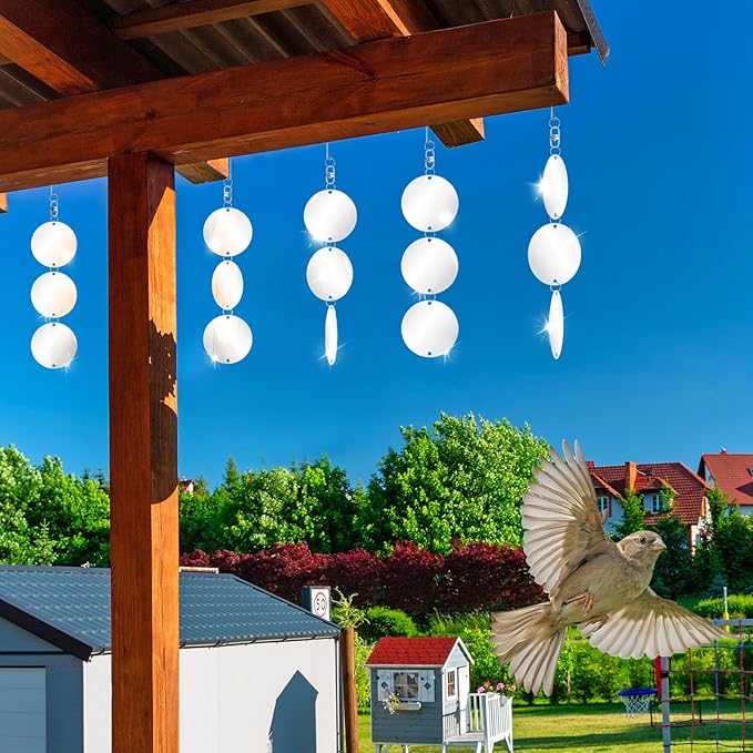 10 Pack Hanging Reflective Bird Scare Discs Set, Large 30-Discs Double-Sided Mirror Bird Deterrent Spinner Reflectors for Outdoor Garden, Patio, Orchard, Balcony, Tree, and Crop Protection Decorations