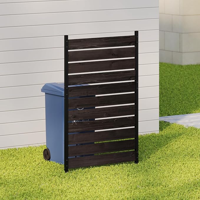 Wooden Privacy Screen 38" W×61" H No Dig Patio Fence 1 Panel (Chocolate) | For Trash Can AC Units & Pool Equipment, Decorative Patio Outdoor, privacy screen with Metal Stakes
