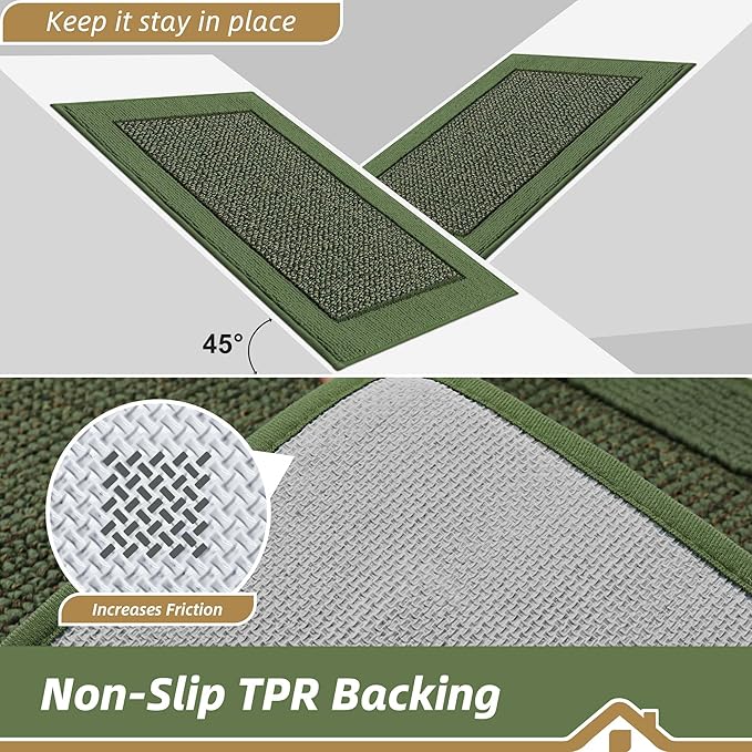 BEQHAUSE Indoor Door Mat 20" x 48", Dirt Trapper Door Mats Non-Slip Entryway Rugs Washable, Resist Dirt Absorbent Welcome Mat, Low Profile Floor Mats for Front Back Door and Entryway, Green