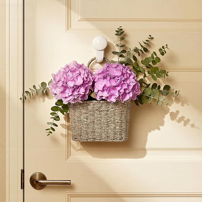 iEGrow Set of 2 Hanging Basket, Wicker Wall Basket Natural Seagrass, Hanging Baskets for Organizing and Decor, Storage Baskets for Door Mounted Entryway Flower Mail Plant Garden