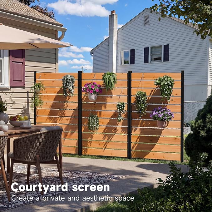 Wooden Privacy Fence, Outdoor Privacy Screen, Porch and Terrace Privacy Wall, Trash Can and Air Conditioner Concealment (Reddish Brown)