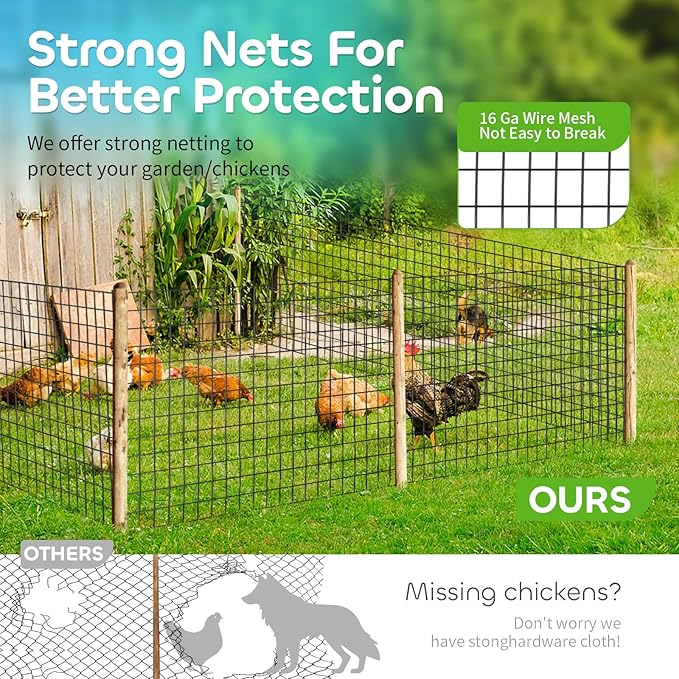 Welded Wire Fencing 36 Inch x 100 Foot, 2 Inch x 3 Inch 16GA Black Hardware Cloth PVC Coated Garden Border Fencing Roll Vinyl Coating Metal Wire Mesh for Yard Vegetable Goat Protection Poultry Netting