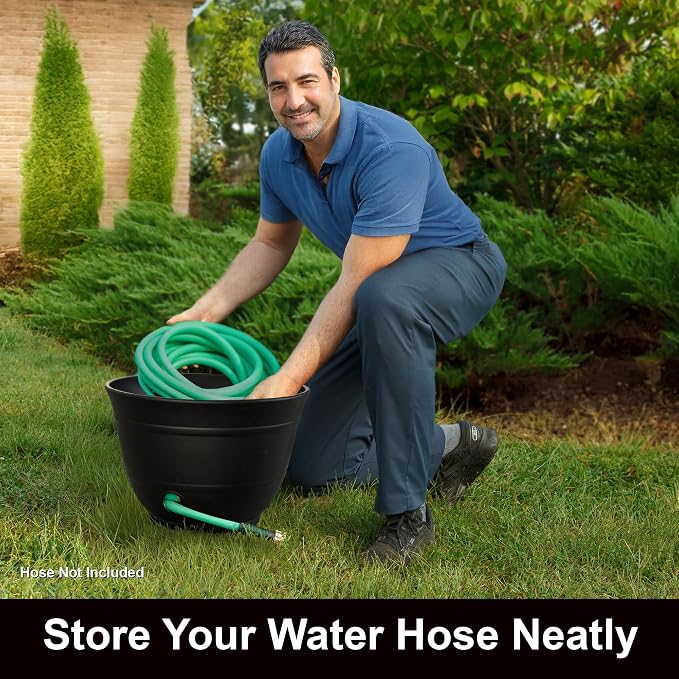 Liberty Garden 1924-N Matte Black High Density Resin 100' Garden Hose Pot
