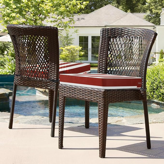 Patio Chair Cushions 24x24 Inch, Water Repellent Outdoor Seat Cushions with Adjustable Straps, Fade Resistant Replacement Cushions for Garden Deck Sofa Couch, Set of 2, Red White