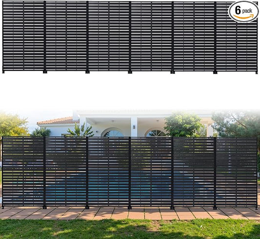 Privacy Screen Outdoor 60" Hx35 W Freestanding Privacy Panel with Stand, HDPE Decorative Privacy Fence with Louver Pattern 5 Panels, Patio Divider Screen, Privacy Screens for Outside
