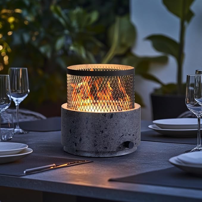 SUNJOY 11000 BTU Tabletop Gas Firepit for Outdoor, 10 Inch Round Tabletop Propane Gas Fire Pit Bottom-Mounted for Table with Umbrella Hole, Portable Smokeless Fireplace with Glass Shield and PVC Cover
