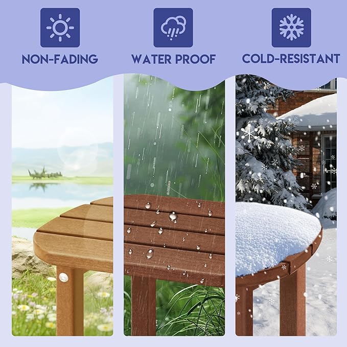 LZRS 2-Tier Patio Side Table, Heavy Duty HDPE Outdoor End Table with Wood Texture, Weatherproof Composite Table for Adirondack Chairs, Deck, Pool, Indoor/Outdoor, No Peeling Cracking(Brown)