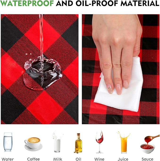 Picnic Table Cover with Bench Covers, Fitted 6ft Waterproof Tablecloth Set for Outdoor Camping & RV - Includes 1 Table Cover & 2 Bench Covers with Drawstring Storage Bag, 30"x72", Red Black Grid