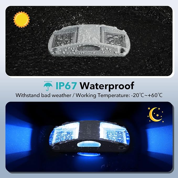 AGPTEK Solar Driveway Lights 20 Pack, Outdoor Deck Dock Marine LED Solar Powered Waterproof Driveway Marker Lights for Warning Step, Sidewalk, Pathway, Garden, Yard (Blue Light)