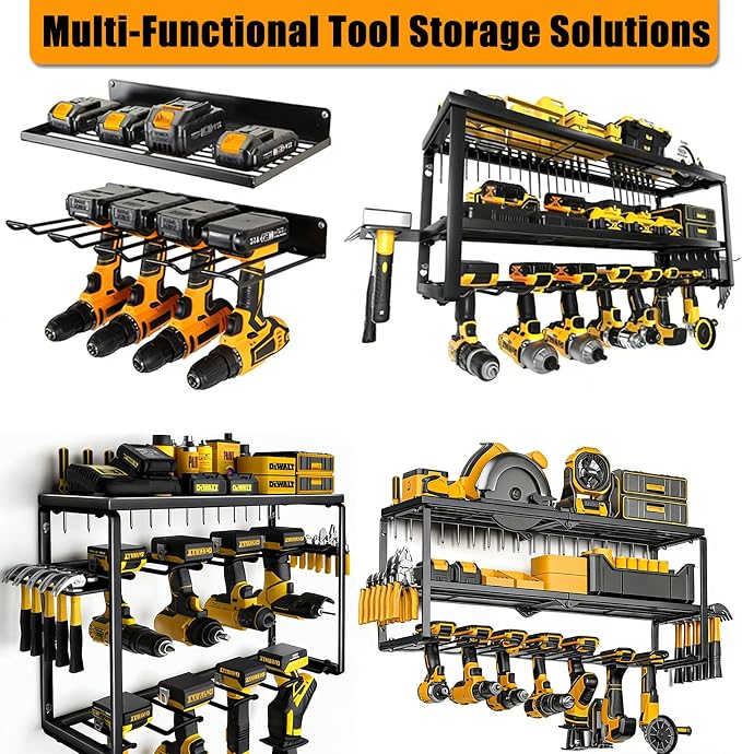 Garage Tool Organizer Wall Mount, 26x12x7.9in Power Storage Rack Garage Holder, 200LB Load-bearing Capacity Heavy Duty Drill Holder for Workshop Shed Van, Big Garage Organization and Storage System