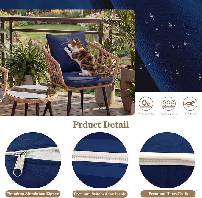 4pcs Outdoor Patio Cushion Covers Replacement, 24" Zippered Outdoor Cushion Covers Waterproof, UV Resistant & Washable Patio Furniture Cushion Covers Waterproof for Patio Sectional, Navy Blue