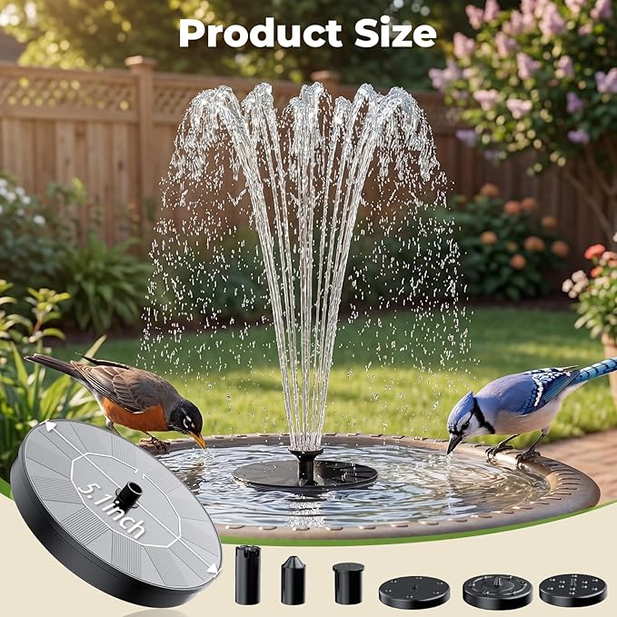 AISITIN Solar Fountain, Solar Bird Bath Fountains Pump with 6 Nozzles, 2026 Upgraded Free Standing Floating Solar Powered Water Fountain Pump for Bird Bath, Garden, Pond, Pool and Outdoor