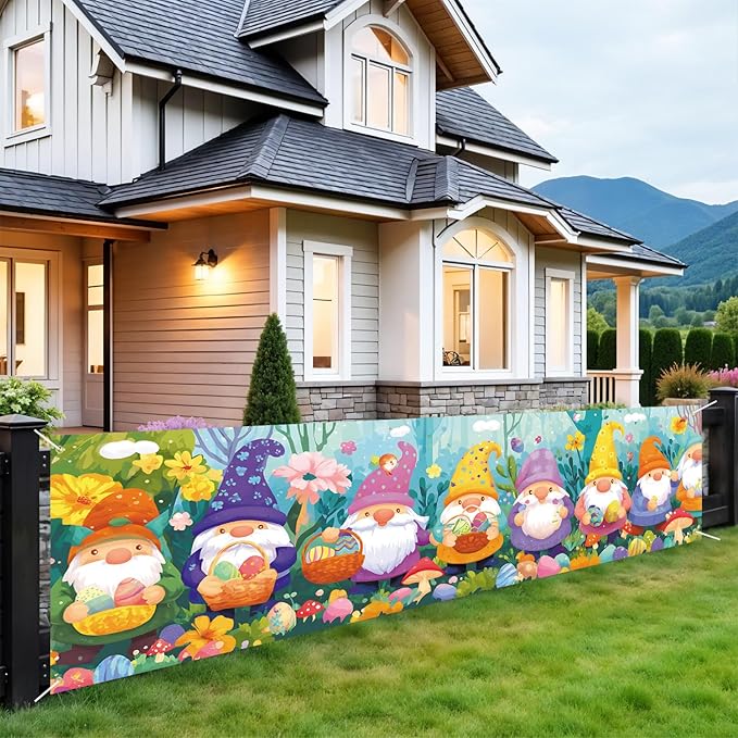 10x3 ft Extra Large Happy Easter Banner Outdoor 115''x35'' Cut Rabbit Banner for Fence Outside Garden Large Bunny Banners Yard