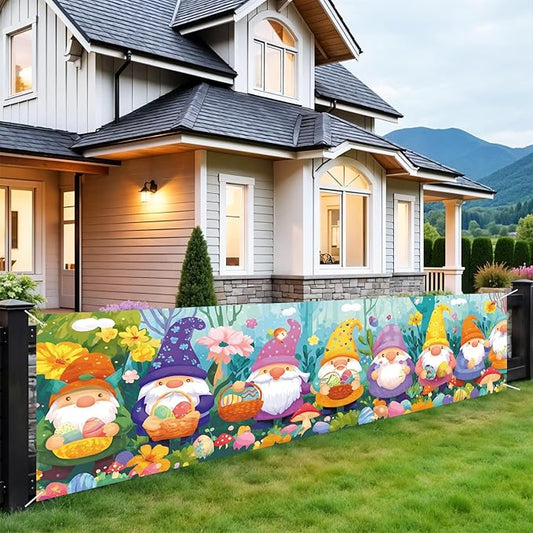 10x3 ft Extra Large Happy Easter Banner Outdoor 115''x35'' Cut Rabbit Banner for Fence Outside Garden Large Bunny Banners Yard