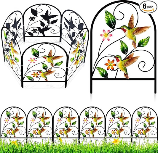 Yaocom Hummingbird Decorative Garden Fence - 6 Pack Hummingbird Metal Fence Panels for Outdoor Yard Patio Decor - Cute Rustproof Flower Bed Border for Small Animal Barrier Spring Garden Accents