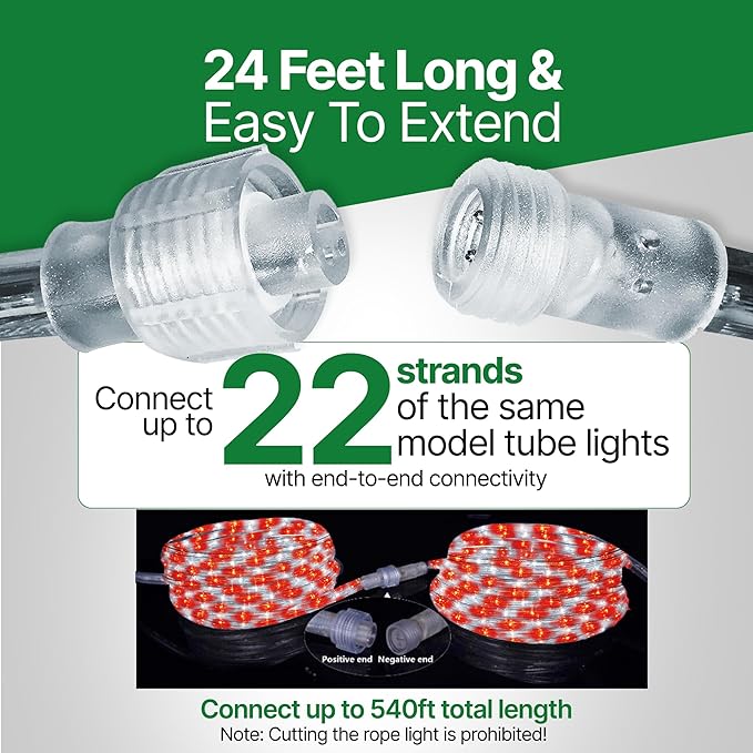 Tupkee LED Rope Light Red & Cool White - for Indoor and Outdoor use, 24 Feet (7.3 m) - 10MM Diameter - 144 LED Long Life Bulbs Rope Tube Lights - Pack of 2