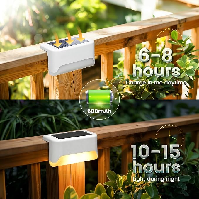 SOLPEX Solar Fence Lights Outdoor, Solar Deck Lights Waterproof LED Step Light for Outside, Stair, Garden, Patio, Yard, Railing, Front Porch, Balcony Decor(16 Pack Warm White)