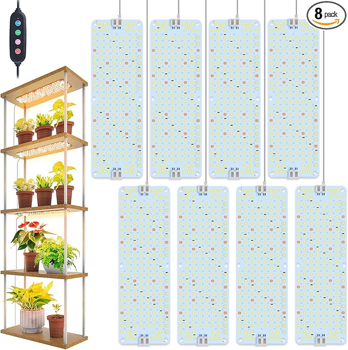 8-Pack Panel Grow Lights for Indoor Plants, FECiDA 2026 LED Plant Grow Light for Under Cabinet Plants, Full Spectrum Growing Lamp with 4,8,12,16,20 Hr Timer, Free Linking