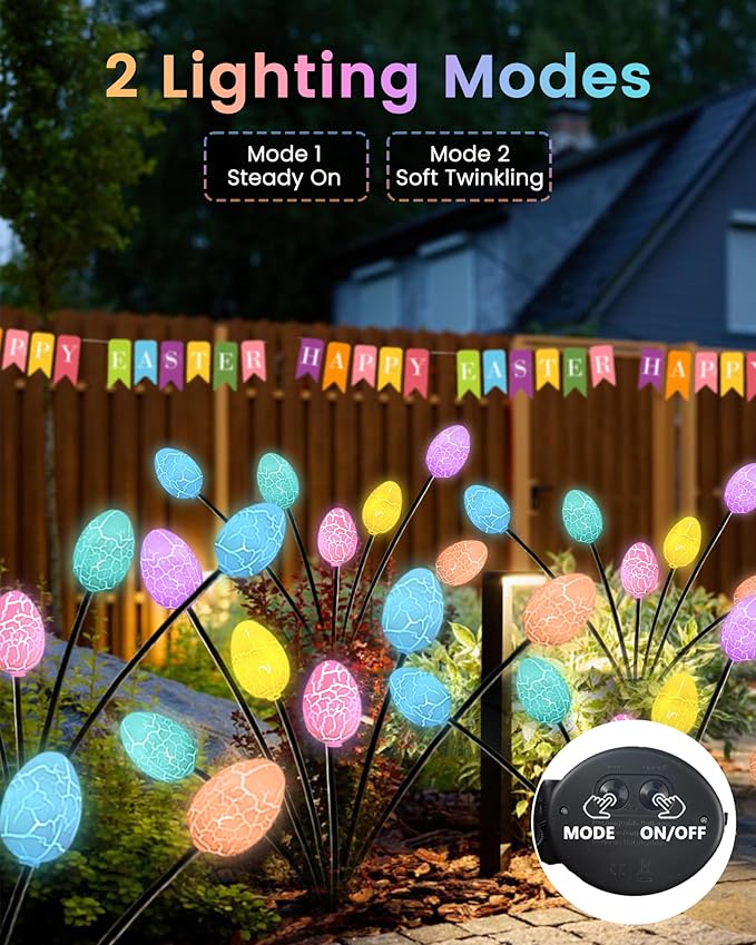 4 Pack Solar Easter Eggs Pathway Lights outdoor, 24 LED Pastel Solar Garden Lights Swaying Firefly Light with 2 Lighting Modes, Waterproof Easter Decorations for Spring Patio Yard Landscape Decor