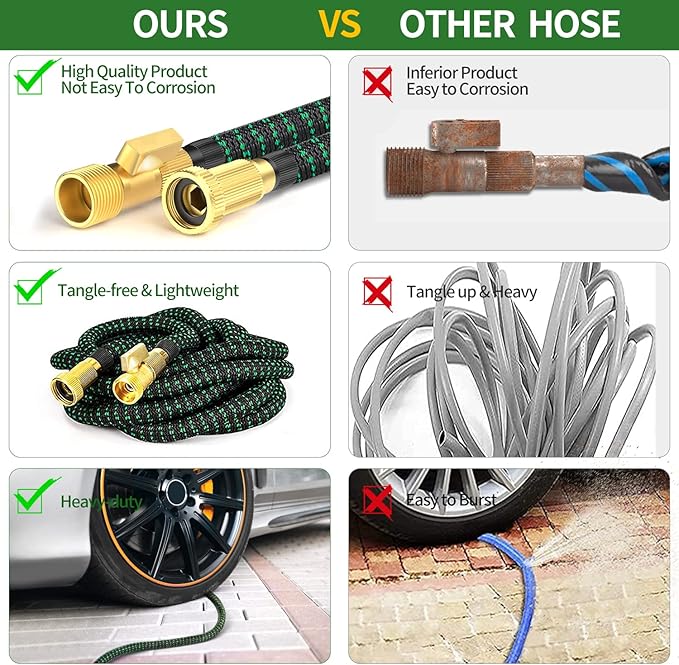 Expandable Garden Hose - 75 ft Expanding Water Garden Hoses, No Kink Lightweight Flexible Hose with 3/4" Solid Fittings and 4-Layer Latex Cores - 75ft Retractable Stretch Car Washing Pipes