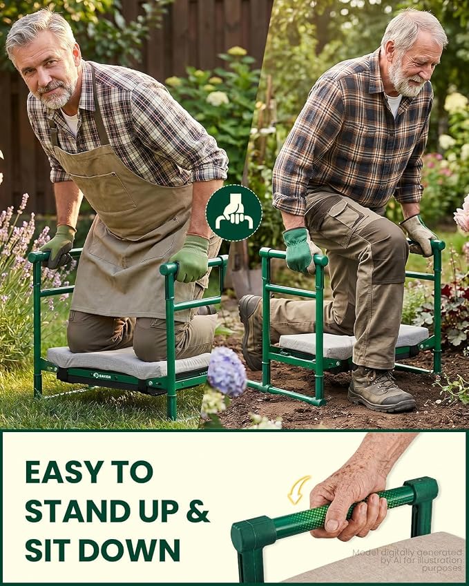 Saker 2026 Upgraded Garden Kneeler and Seat - Gardening Bench Gardening Stool with 500LB Heavy Duty Round-Tube Frame, Soft Kneeling Pad Foldable Support for Elderly, Gardening (Luxury Version)