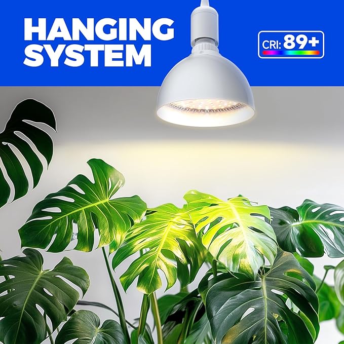 Barrina LED Grow Light Bulb, 50W (2 x 25W) Full Spectrum, with 16.4FT Power Cord, Hanging Grow Lights for Indoor Plants, Large Tall Plant, Garden, Flowers, Greenhouse, 2-Head