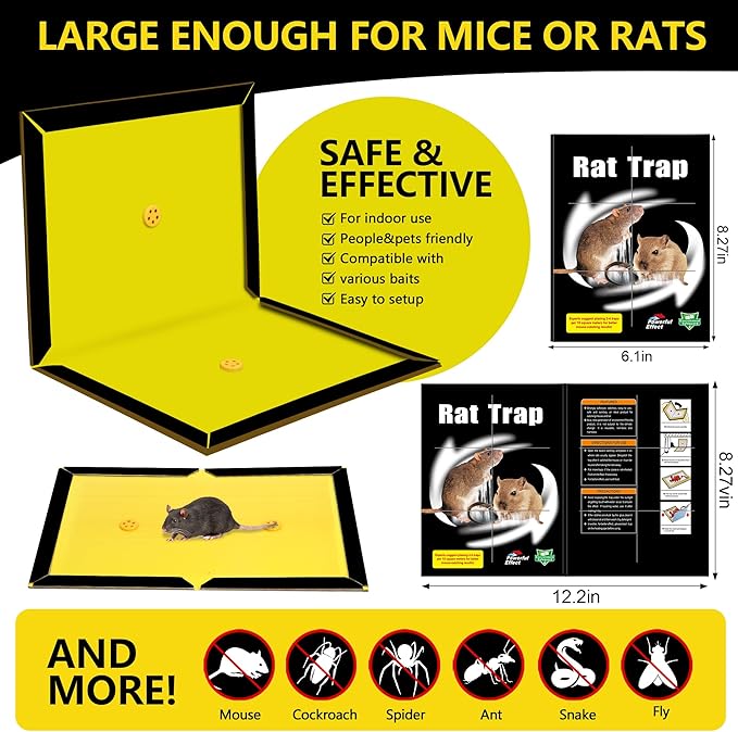 12 Pack Sticky Mouse Traps, Sticky Traps for Rats Mice Rodents Snakes No Touch Indoor Mouse Traps for Home Kitchen Garage Attic Basements, Easy to Set, Black