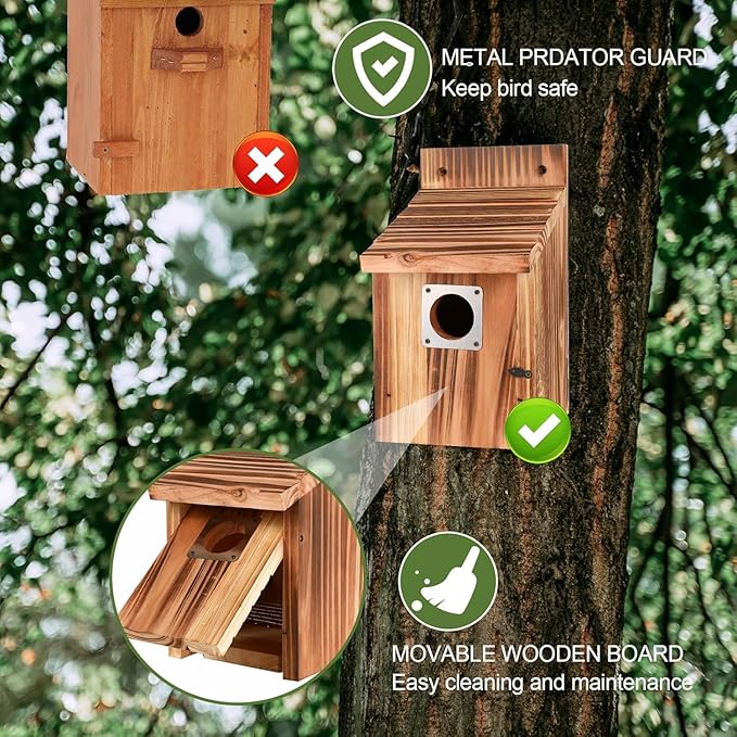 16-Piece Outdoor Bird House Set, Bird Houses for Outside with Metal Guards, Safety Locks, Flight Slots, & Ventilation, Bluebird Houses with 1-1/2" Entrance for Bluebirds, Wrens, Finches-16pack