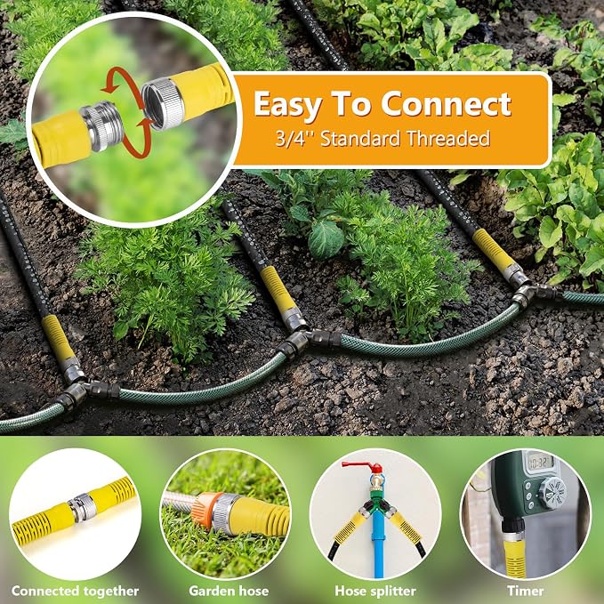LAVEVE 150FT Flat Soaker Hose, Heavy Duty Garden Watering Hose, Flexible Leakproof Drip Irrigation Hose Saves 80% Water for Lawn, Flower Beds, Vegetable Field (50FT x 3 Pack)