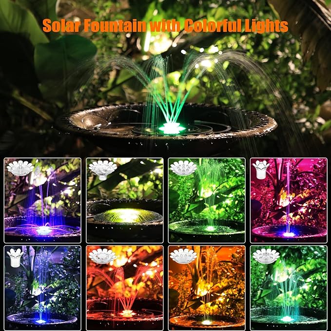AISITIN 3.5W Solar Fountain Pump, LED Lighting Solar Water Pump Floating Fountain with 6 Nozzles, 1500mAh Battery Backup for Bird Bath, Fish Tank, Pond or Garden Decoration Solar Aerator Pump