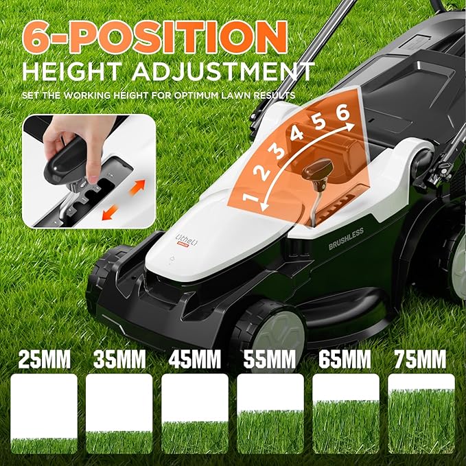 Litheli 16" Electric Lawn Mower Cordless, Brushless Lawnmower with 6-Height Adjust and 2 x 4.0Ah Batteries, for Garden and Yards
