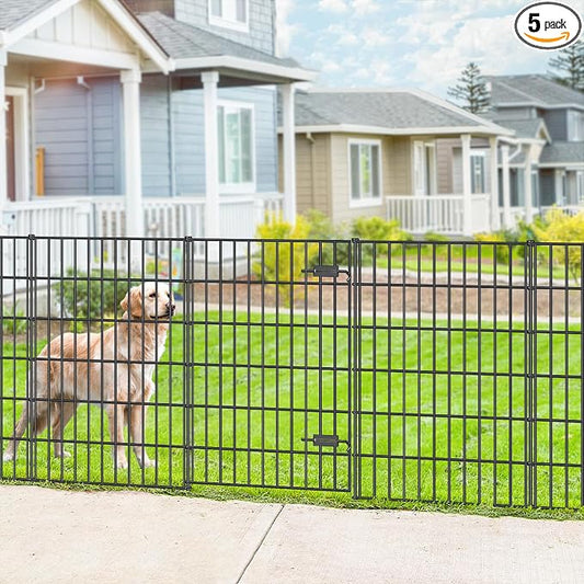 FOREHOGAR Metal Garden Fence with Gate 40in (H) x 11.7ft (L), 1 Gate + 4 Panels Dog Fence Border Fence Animal Barrier, No Dig Garden Fencing for Yard Flower Bed Lawn Patio Outdoor, PIN402805G Black