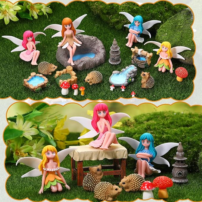 28Pcs Fairy Garden Accessories, Miniature Garden Ornaments Landscape Decorations Mini Fairy Figures Animal Plant Set for Outdoor DIY Terrarium Potted Plants Dollhouse Desk Decor