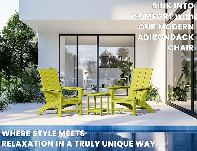 Modern Adirondack Chairs Set of 2, HDPE Plastic Patio Chairs for All Weather, Fire Pit Chair, Outdoor Lawn Chairs for Deck, Porch, Backyard, Garden, Avocado